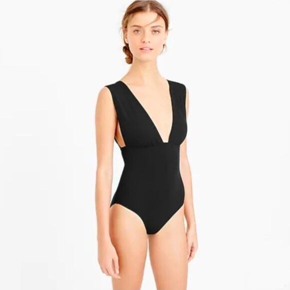 J. Crew Other - J. Crew Swimsuit One Piece Black Plunge V-Neck Swim Beach Resort 12 Swimwear